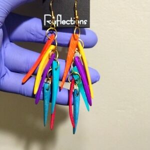 Women's  Gold tone Colorful Spikes Cluster Fringe Design Drop Dangle Earrings #1